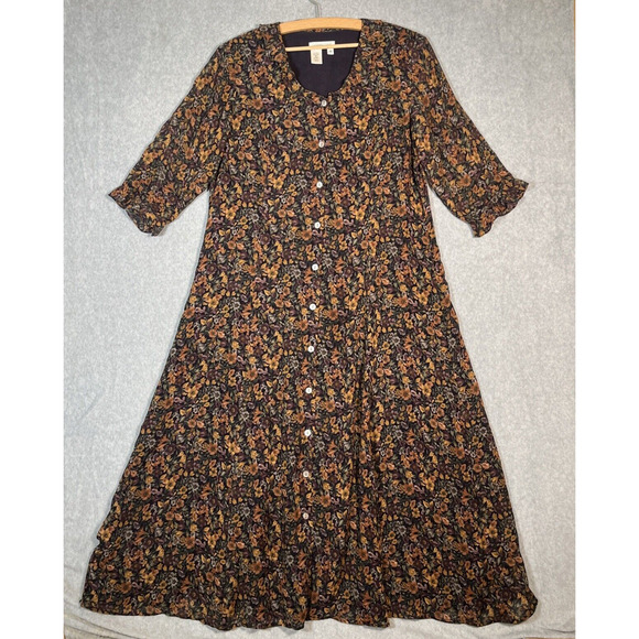 Coldwater Creek Dresses & Skirts - Vtg Maxi Dress Womens 18 Silk Witchy Dark Cottage Core Button Front Long Maxi